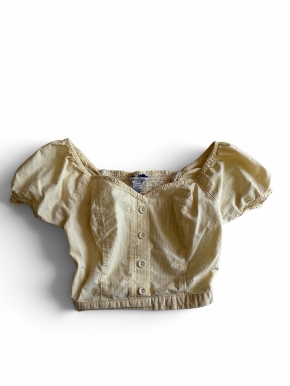 Vtg Arizona Y2K Smocked Sweetheart Neck Crop Top Size XS Cottage Yellow Striped